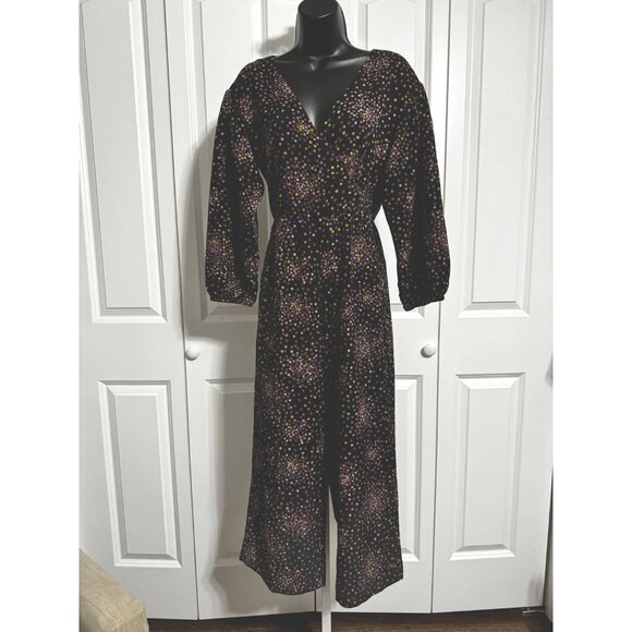 KATE SPADE Womens Jumpsuit Size 0 Disco Dots Black Cropped Long Sleeve - Picture 1 of 10